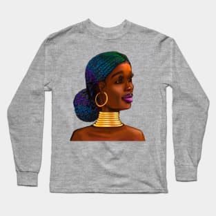 Black is beautiful Afro queen. The best Gifts for black women 2022- Mahagony brown skin girl with ombre braided, black African woman Long Sleeve T-Shirt